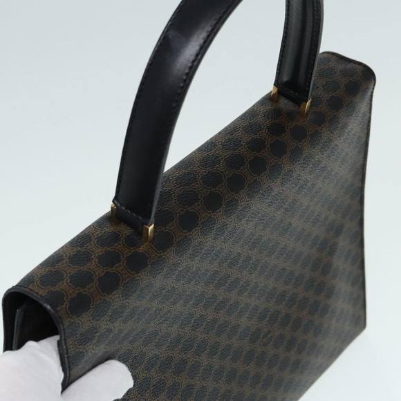 CELINE Macadam Canvas Hand Bag PVC Leather 2way Brown Black Auth 87641A - Picture 6 of 16